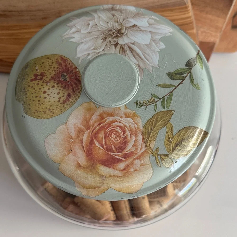 Glass Restaurant Storage Jar with Floral Painted Lid